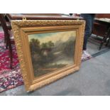 An oil on canvas of country scene, Signed B Cutts lower right, " On the Trent" in gilt frame,