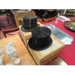 Two vintage hunting silk top hats