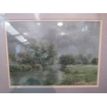 Framed and glazed watercolour "Dark Sky over River" - C.R.