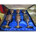 A cased set of six silver plate goblets