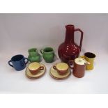 A collection of Brannam ware pottery including jubilee jug