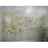 A framed and glazed limited edition print of Knaresborough, North Yorkshire, pencil signed,