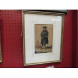 A watercolour depicting standing gent, gilt framed and glazed,