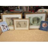 Three framed and glazed William Russell Flint prints with two associated volumes