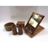 A collection of treen including campaign mirror,