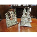 Two silver plated and glass cruet sets