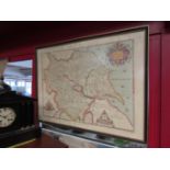 A large reproduction antique map - Christopher Saxton's Map of Yorkshire, framed and glazed,