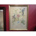 A Victorian style birds and flowers study print, gilt framed and glazed,