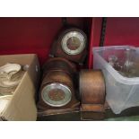 Five oak/walnut cased mantel clocks, some a/f,