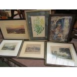 Three framed and glazed etchings including Bradford scene,