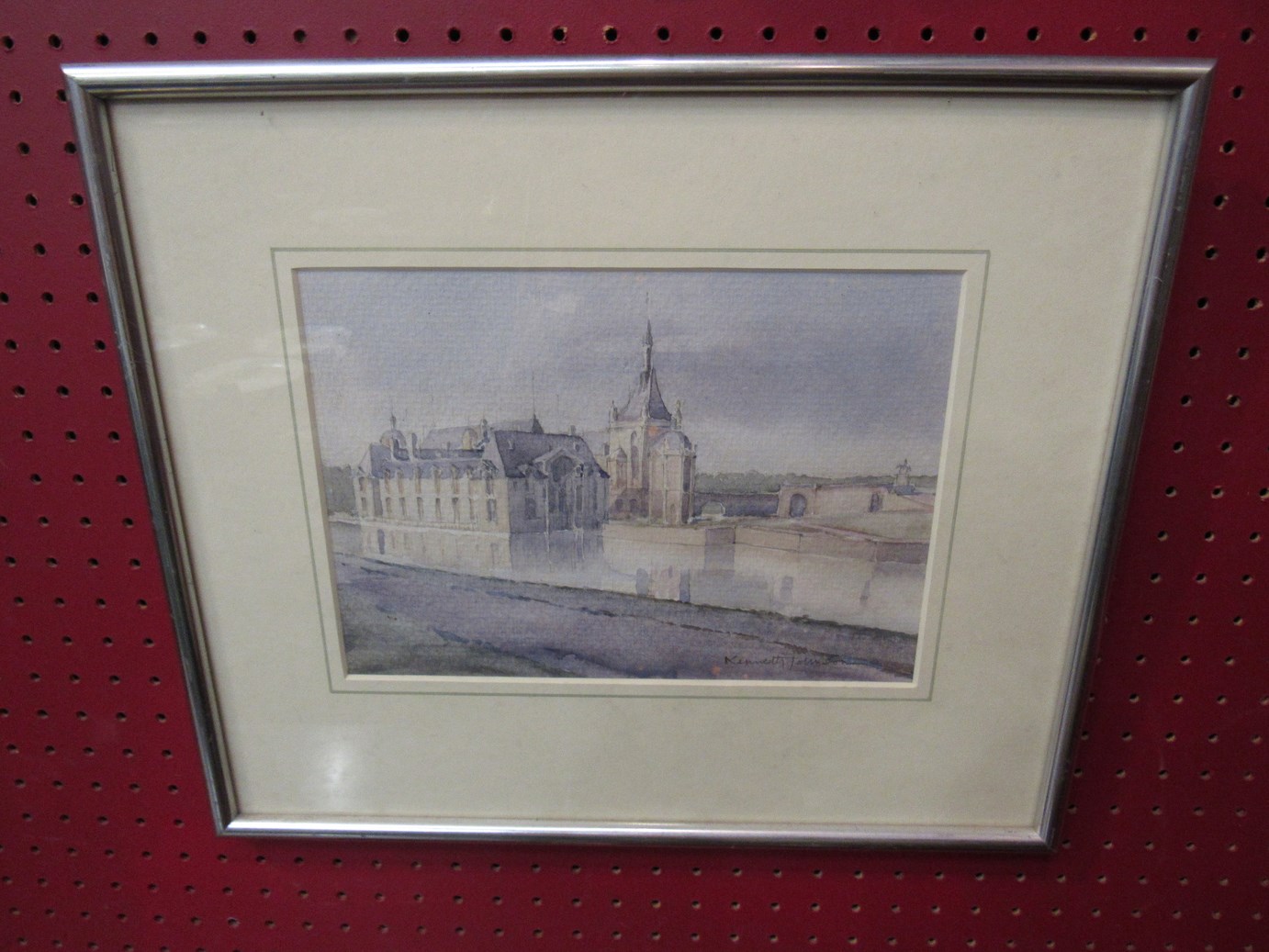 KENNETH JOHNSON: "Chateau de Chantilly, near Paris" watercolour, with letter from artist,