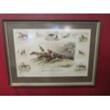 A framed and glazed coloured print: "Incidents in the life of a racehorse",