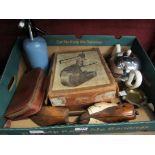 Mixed bygones including soda syphon, grooming set, shoe trees,