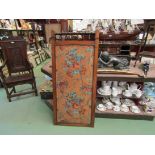 A three fold Victorian screen, spindle top over foliate fabric panels, a/f ,