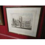 A framed and glazed 19th Century coloured print engraving "South East View of York Cathedral",