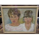 KOOL RHODOI: Artist portrait in chalk and pastel of young boy and girl, framed and glazed,