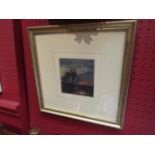 A watercolour depicting soldiers on horses, gilt framed and glazed,