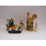 Five assorted Staffordshire figures including greyhound