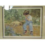 A limited edition print of boy with cat by Mary Gundry, no.