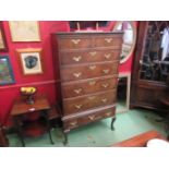 A Georgian oak chest on stand, two over four drawer top on three drawer base,