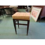 Property of a Major (label to verso) an Edwardian line inlaid mahogany stool on brass capped feet,