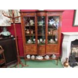 A satinwood and inlaid display cabinet on spade feet, a/f,