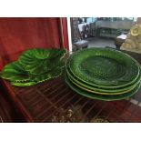 19th Century green glazed cabbage plates (6)
