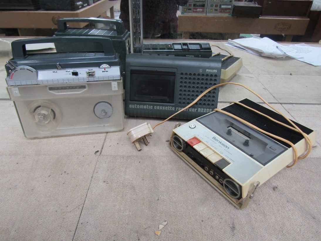 Three portable tape recorders including Philips and Benkson