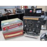 Two vintage radios - Bush and Victor and a Heterodyne frequency meter with booklet