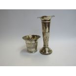 A silver engraved trumpet vase with weighted base (dented) 18cm tall and Maxfield & Sons Ltd silver