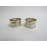 Two silver napkin rings both monogrammed one by William Hutton & Sons, Sheffield 1929,