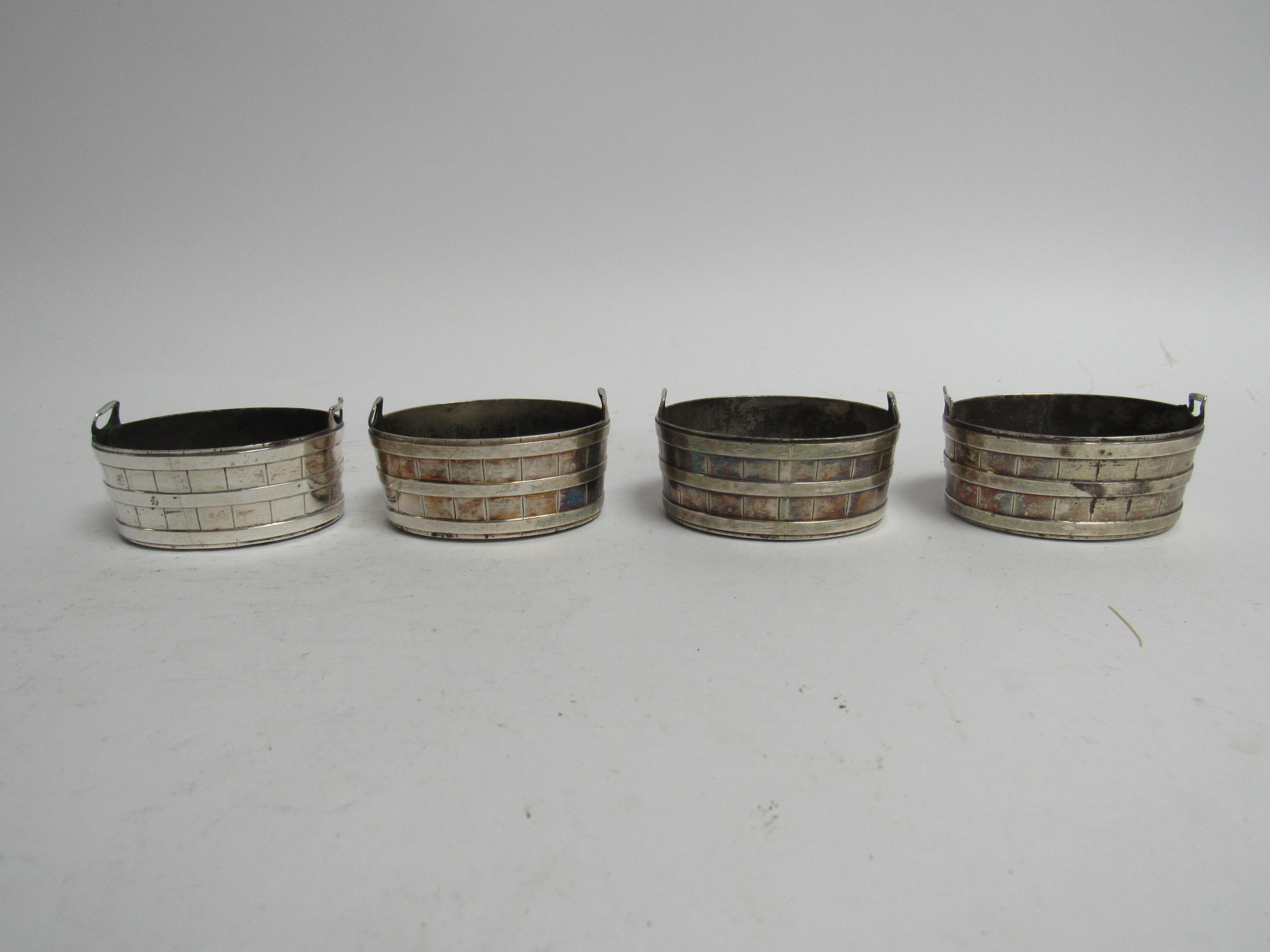 A set of four Thomas Tongue Victorian silver wash bucket barrel form salts, Birmingham 1868, - Image 2 of 3