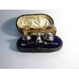 An E S Barnsley & Co 3 piece silver cruet set, box a/f,