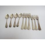 Six silver forks all with crested terminals,