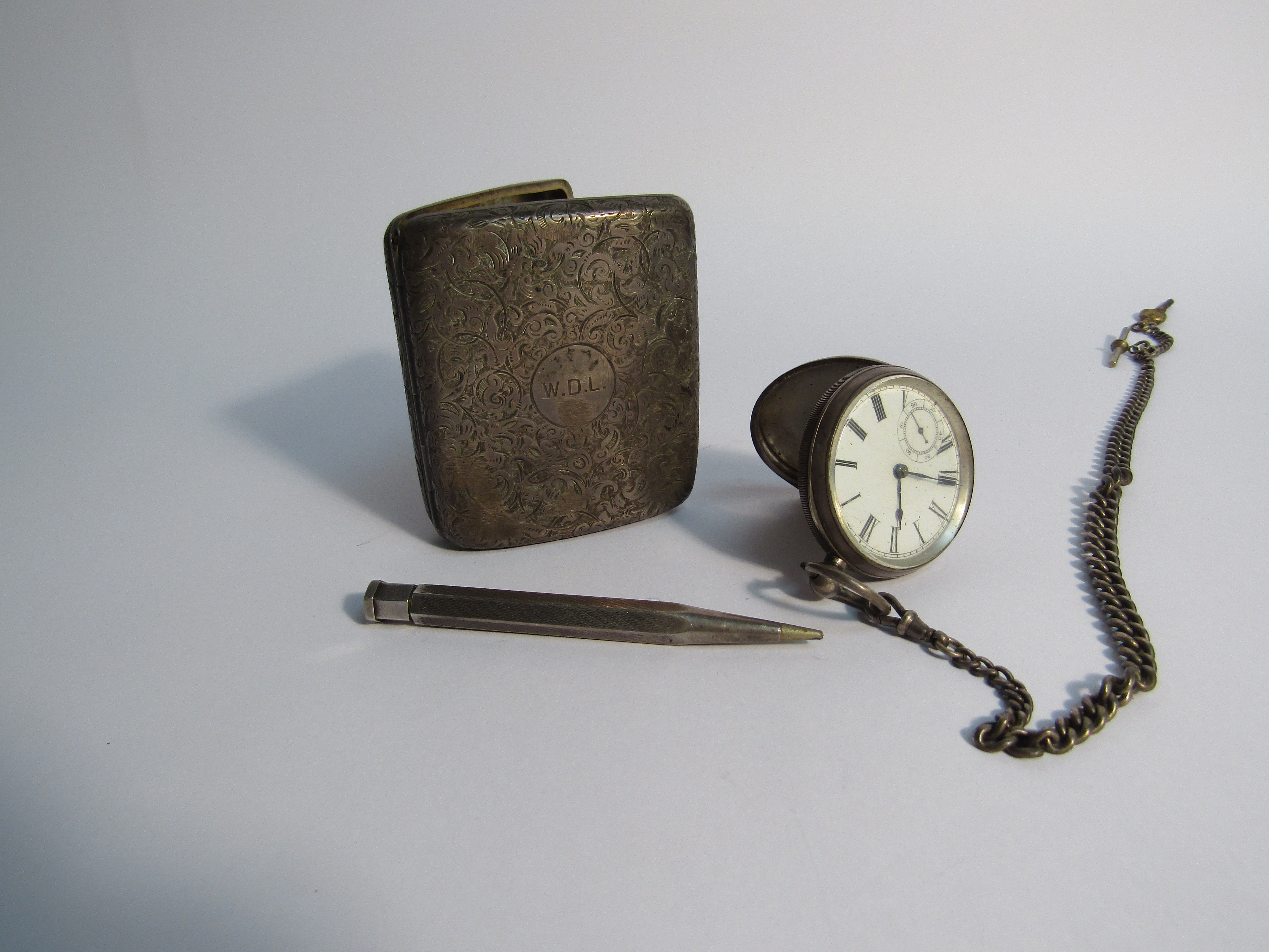 A silver cigarette case, monogrammed and dated, - Image 2 of 2