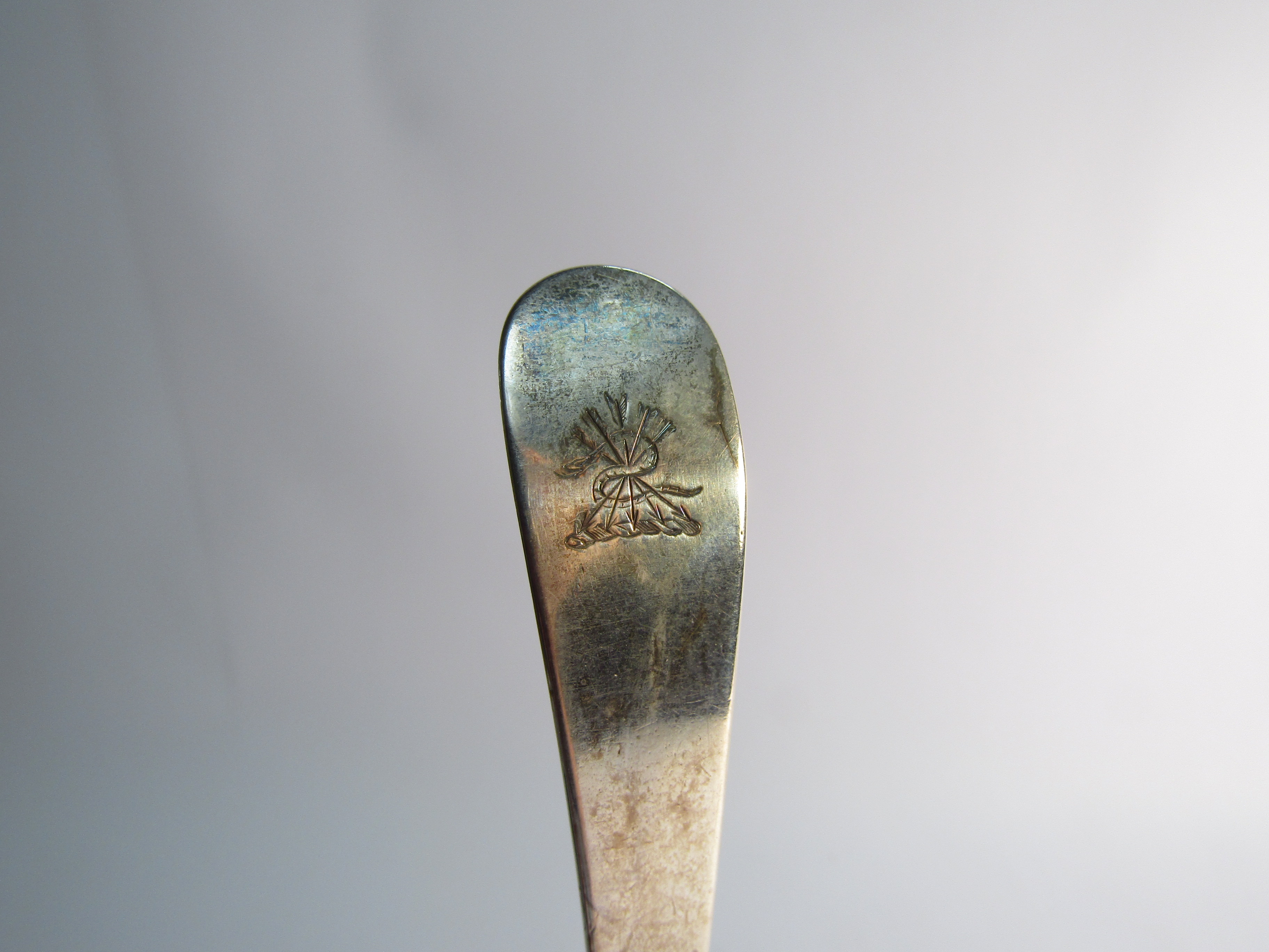 A Georgian silver basting spoon marks, rubbed, crested, - Image 2 of 2