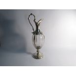 A John Wilmin Figg silver and crystal glass claret jug with S-scroll handle,