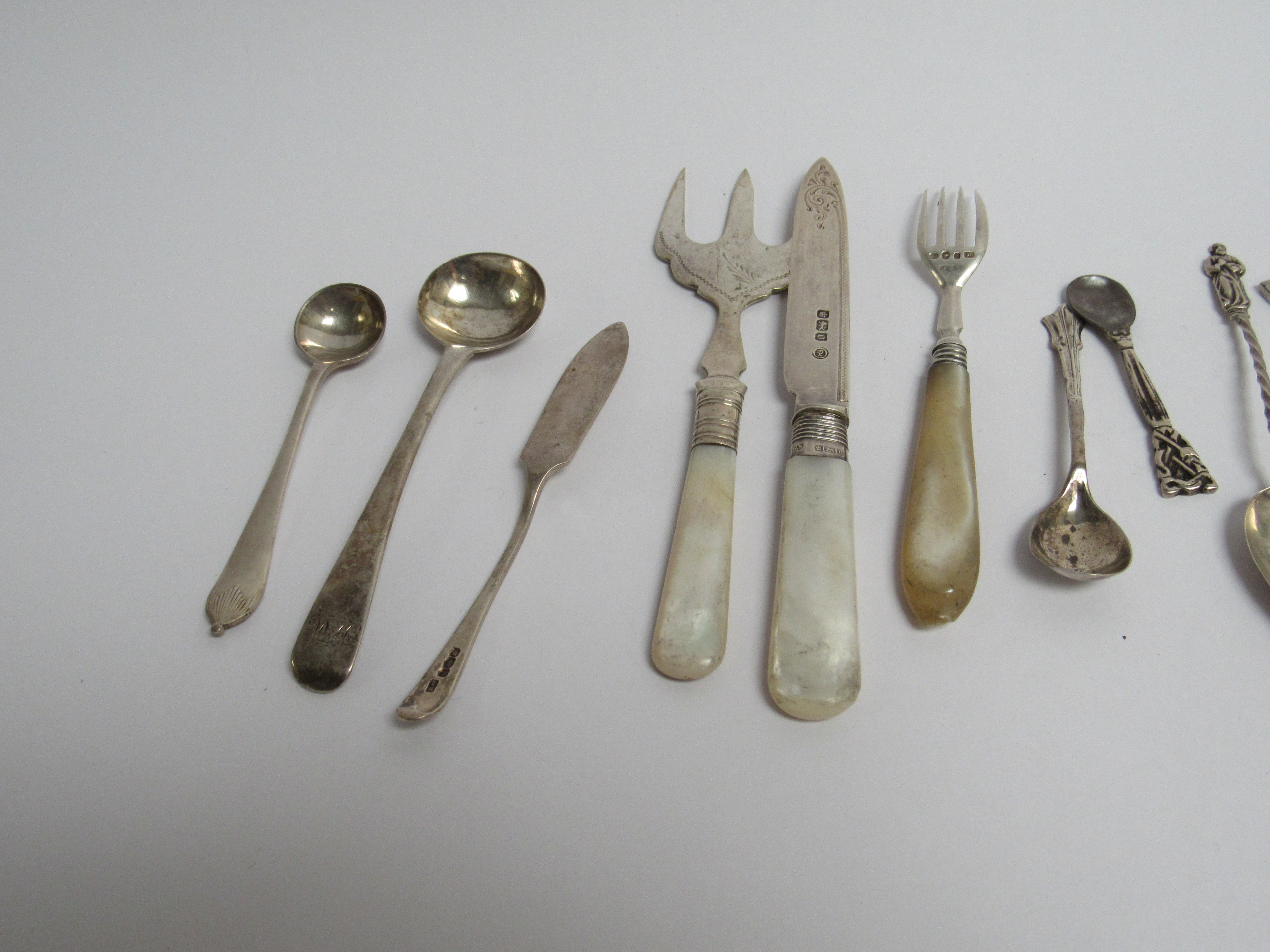Eight various silver salt spoons and two apostle spoons - Image 3 of 3
