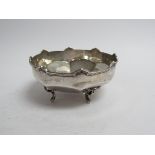 Henry Matthews silver sweet meat dish with Arch and bead rim, facette body to four scroll feet,