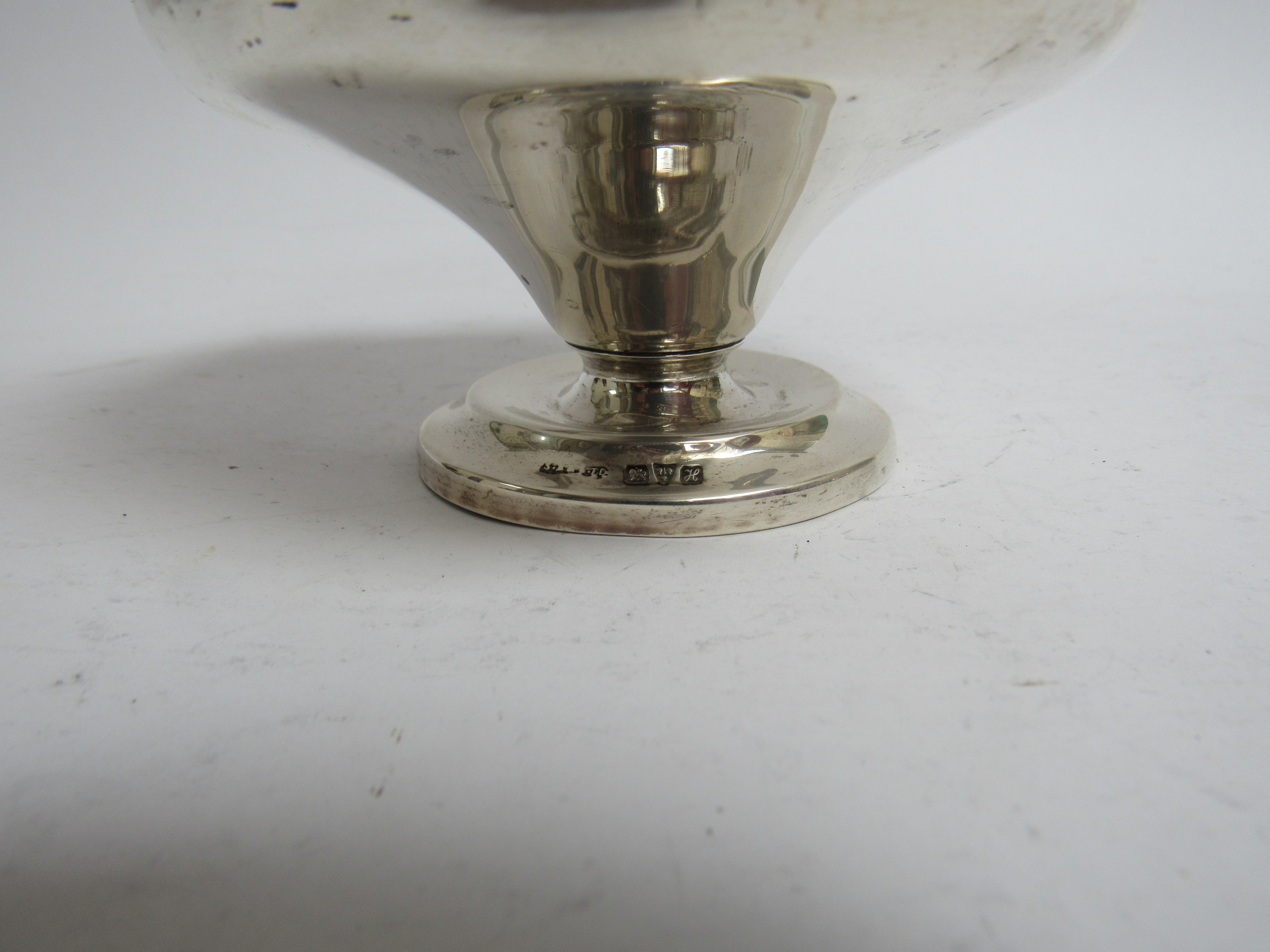 Chester 1908 silver pedestal bowl, makers mark rubbed, dented, 11. - Image 2 of 2