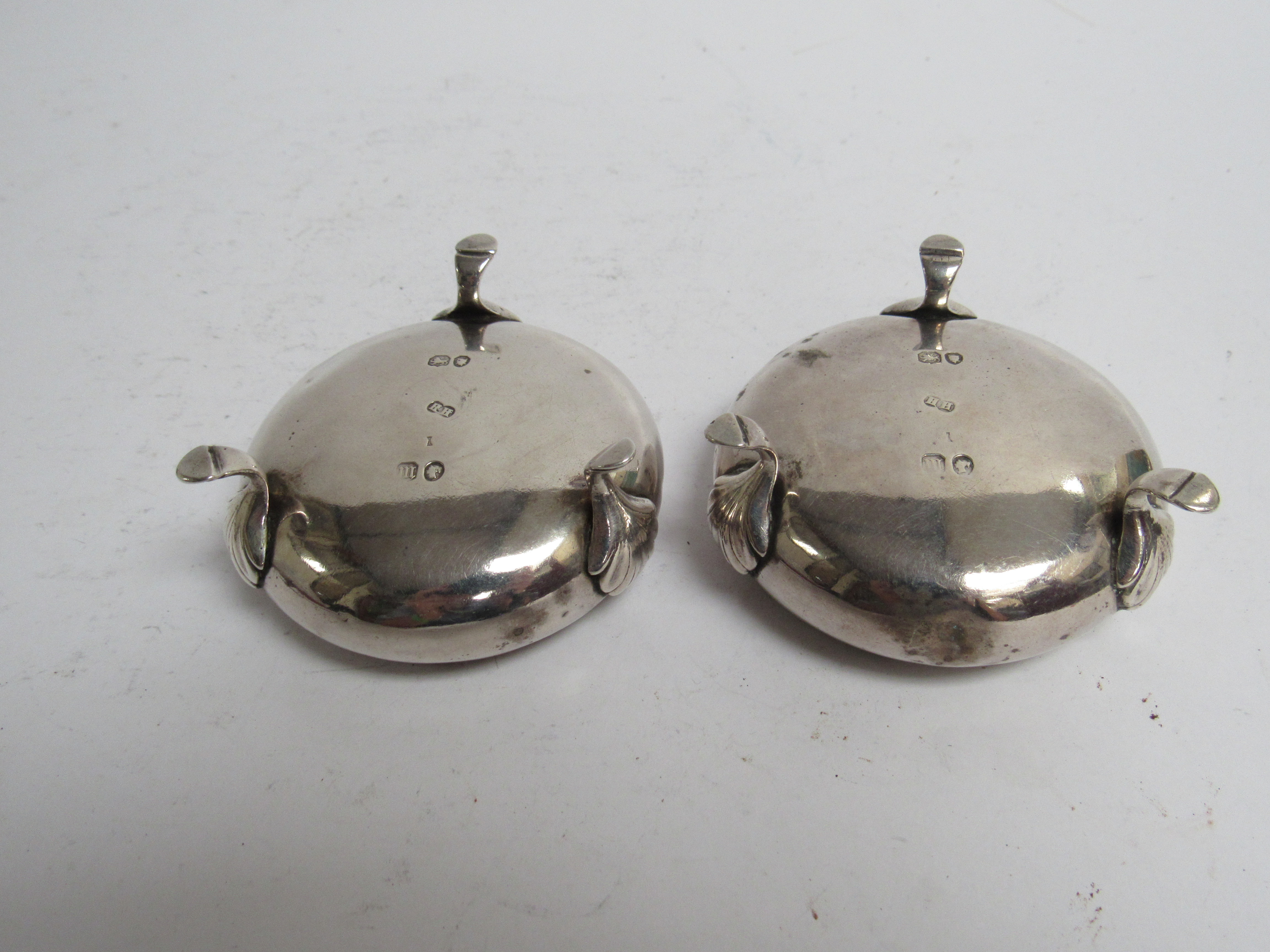 A pair of Henry Holland Victorian silver salts with three hoof feet, London 1867, slight dents, - Image 2 of 2