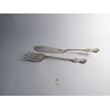 Samuel John Hunt Victorian silver serving fish knife and fork with engraved image of otta,