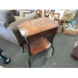 A 19th Century French wash table with lift up top, some veneer lifting, lock a/f,