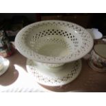 A large pierced creamware fruit basket and stand, 17cm tall,