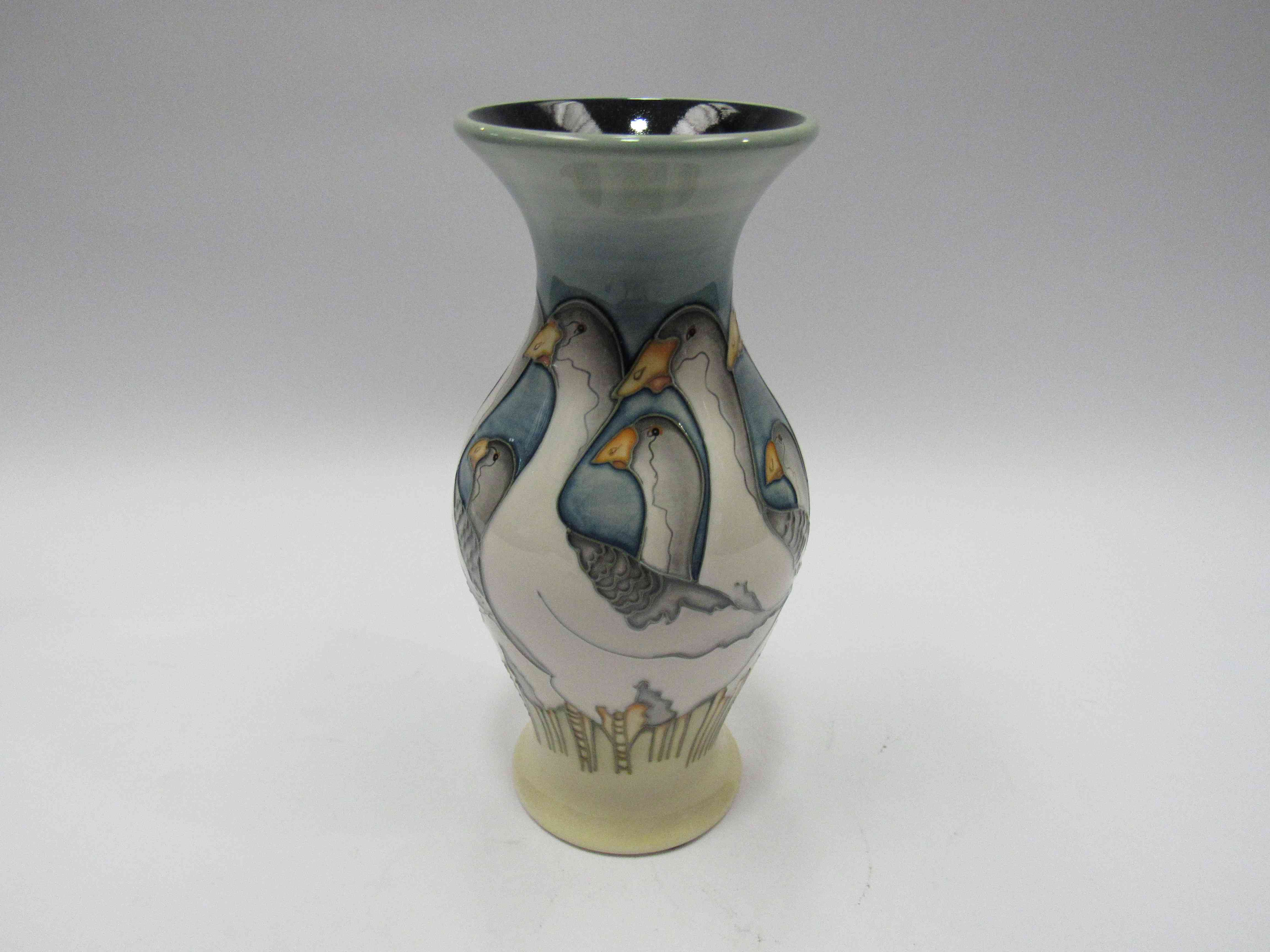 A Moorcroft Fowlers Farmyard Geese pattern vase, designed by Kerry Goodwin, 20cm tall,