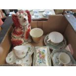 A selection of 19th Century ceramics including Staffordshire spaniel, Worcester basket weave vase,