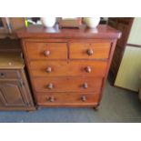 A Victorian two over three round cornered chest of drawers with bun handles, a/f,