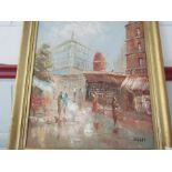 BURNET: Oil on canvas, Parisian street scene near the Moulin Rouge, signed lower right,
