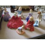 Seven assorted Royal Doulton figurines including "This Little Pig", "Alice",