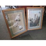 DAVID JOHNSTON (XX) Three framed and glazed watercolours depicting owls and chicks,